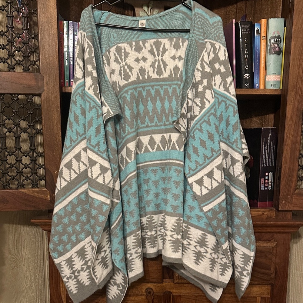 Cato Teal and Gray Knit Poncho